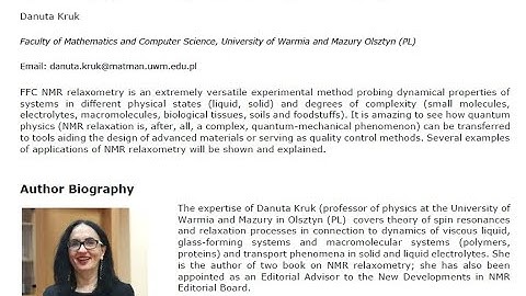 Webinar by Prof. Danuta Kruk on FFC NMR Relaxometry...theory and applications