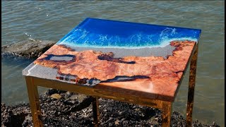 The process of making an emotional sea table with maple wood. resin wood master