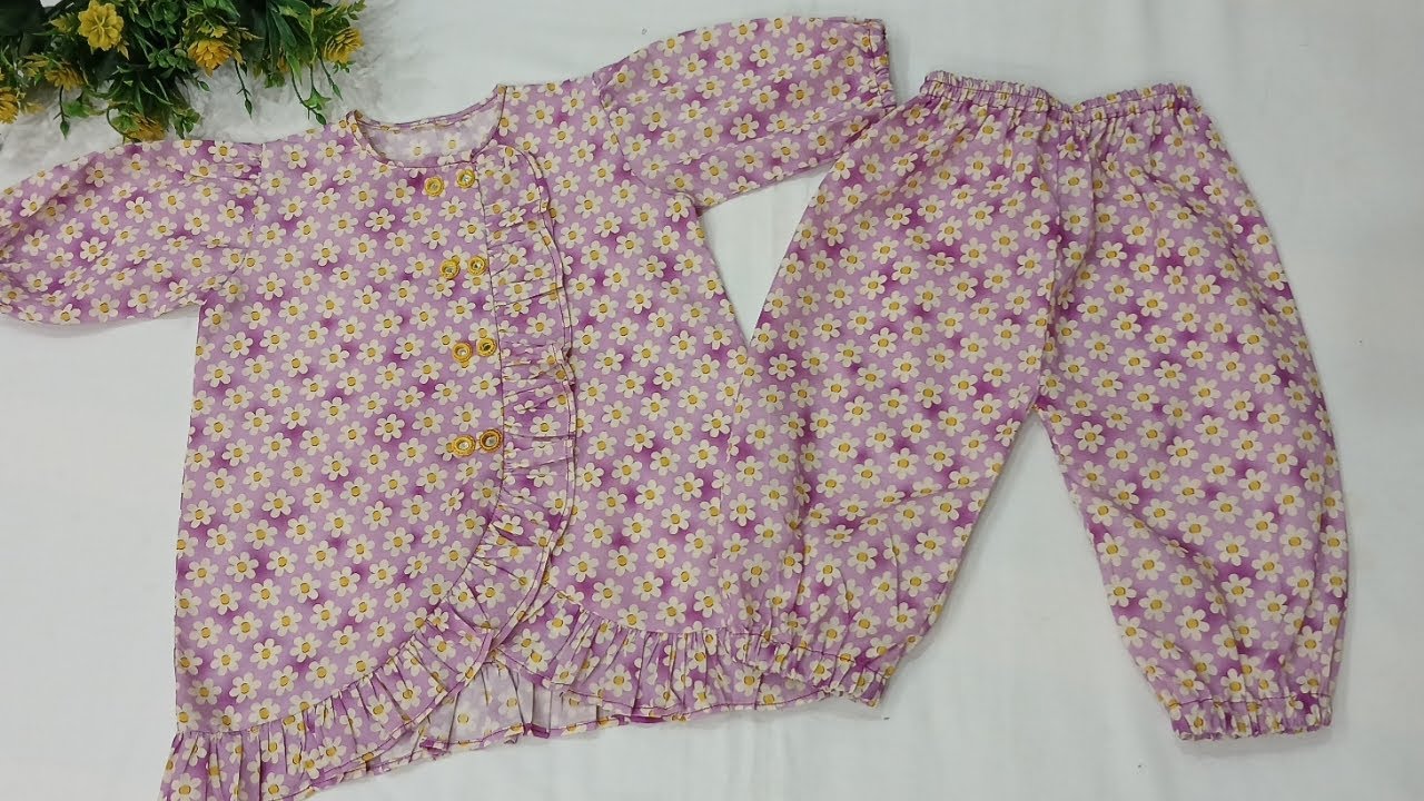 How to cut and stitch Ruffle baby top with sweatpants||winter baby top 2025