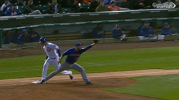 NYM@CHC: Bryant beats the throw for an infield single