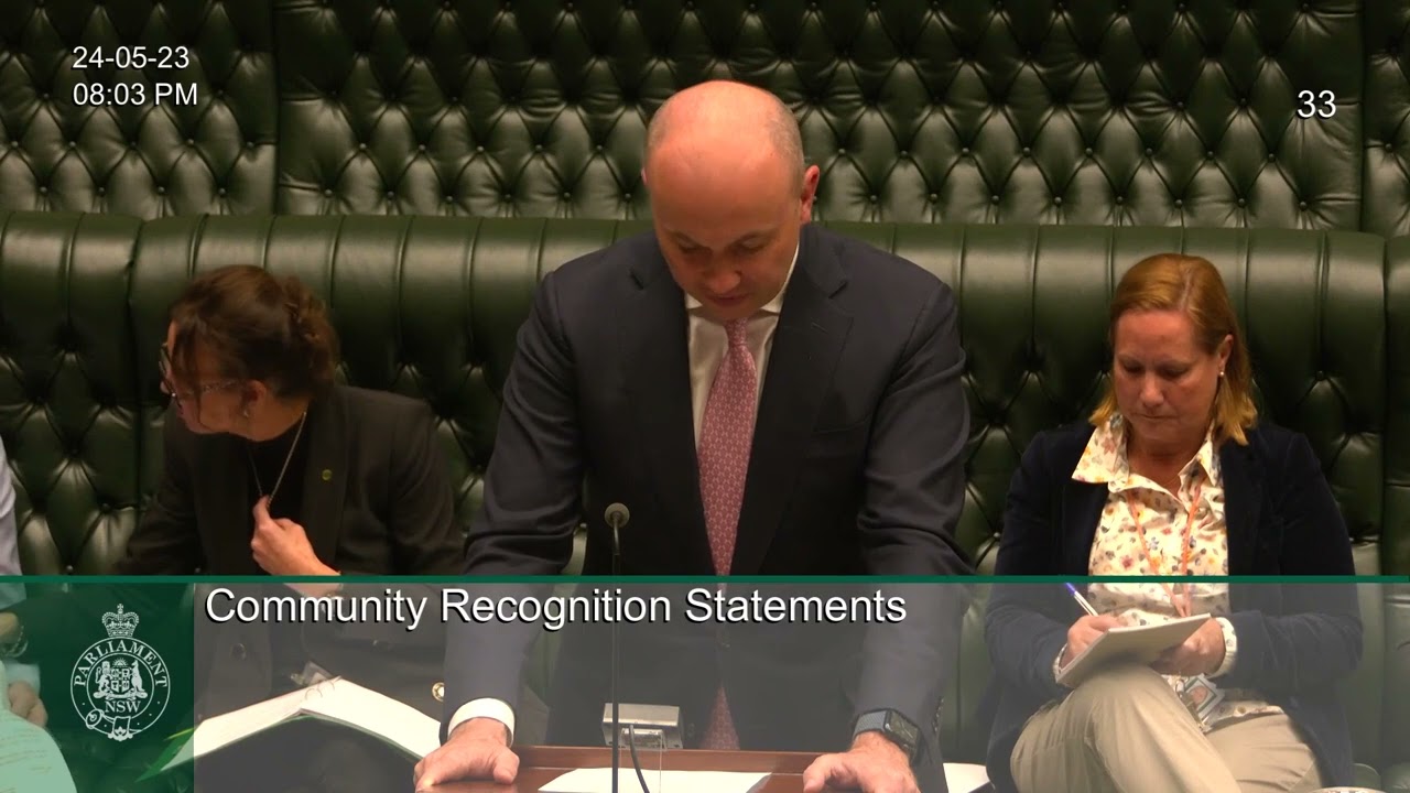 Matt Kean speaks in Parliament on the service of Vena Stoneham