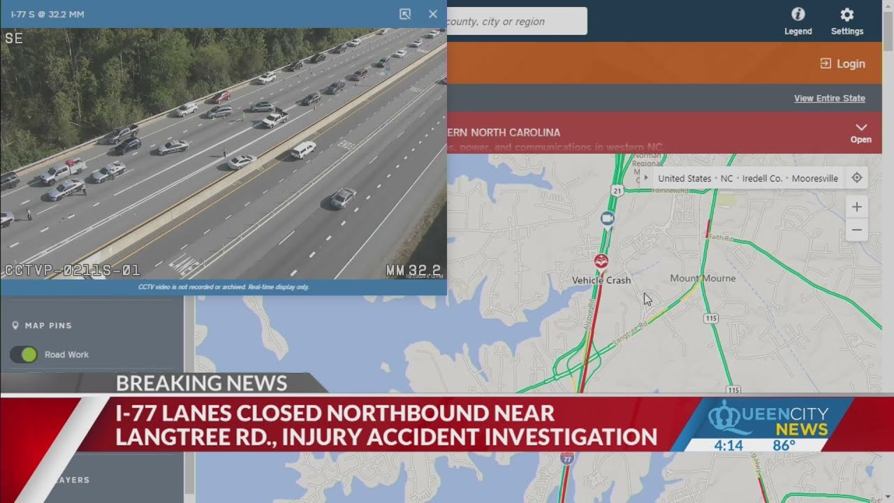 Crash on I-77 closes four lanes in southern Iredell County - YouTube