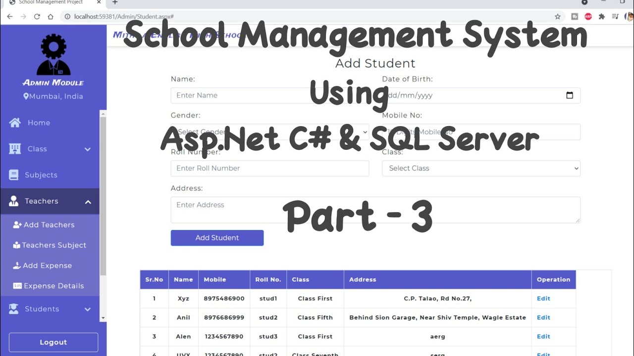 School Management System Project Part 3 in Asp.Net C# & Sql Server ...