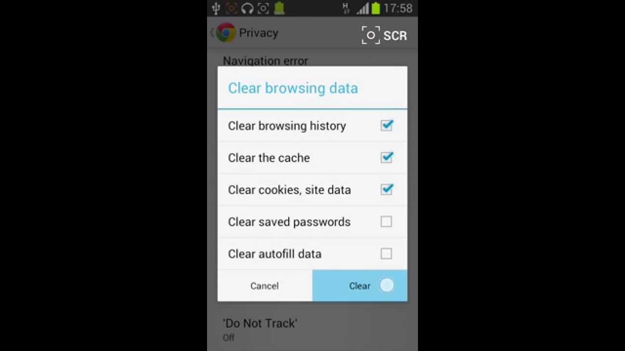 How to clear Cache, Browsing data and Cookies from Android