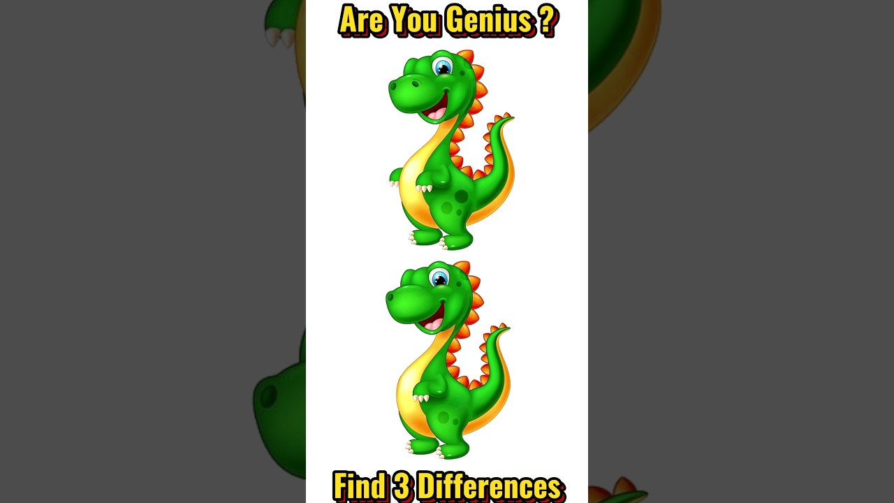 Are You Genius? Find 3 Differences Of Cute Dinosaur Cartoon Characters 