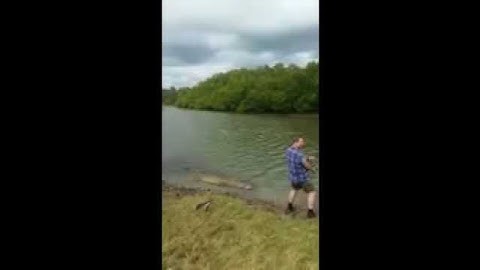Croc stalks fisherman
