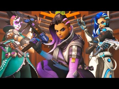Overwatch SOMBRA - ALL SKINS / EMOTES / VICTORY POSES / VOICES LINES / SPRAYS / HIGHLIGHT INTROS