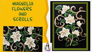 Learn to paint Magnolia and Scrolls in One stroke painting | Easy Magnolia Acrylic Painting