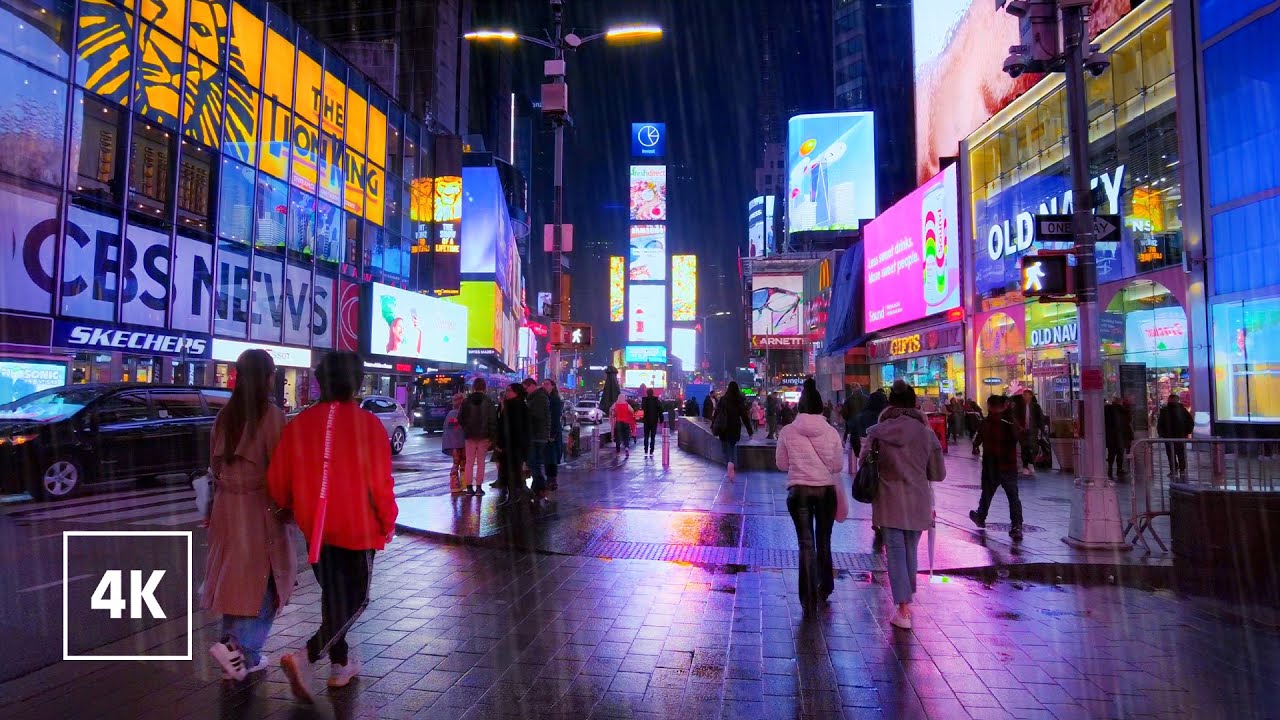 New York, Amerika Serikat | Tur Jalan Saat Hujan 4K | 29 Nov 2022