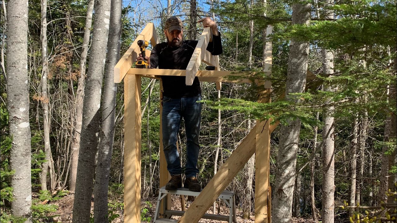 Building an outhouse at my off grid log cabin alone at my wilderness ...