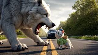 Epic Animal Rescue: Brave U.S. Police Saves Tiny Kitten from a Giant Arctic Wolf on the Highway