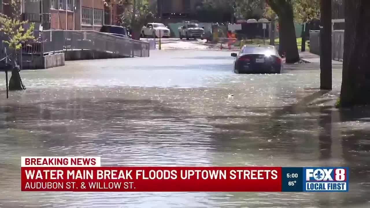 Water main break floods Uptown streets - YouTube