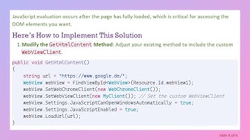 Fixing WebView.EvaluateJavascript Not Calling OnReceiveValue in Xamarin.Android