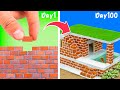 100 Days Building A Modern Mini Brick Hut With A Grass Roof And A Swimming Pool For Pet 🧱Mini Bricks