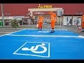 Road markings for parking spaces, applied with 2K Cold-Plastic and preformed thermoplastic