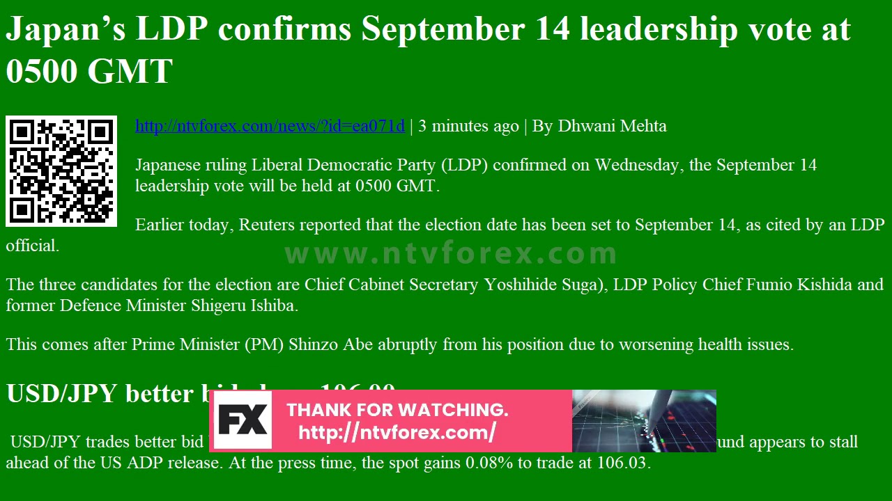 Japan’s LDP confirms September 14 leadership vote at 0500 GMT