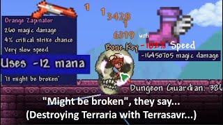 Terraria with negative mana usage and negative movement speed..?