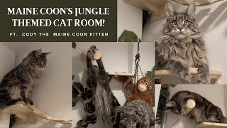 Maine Coon Kitten Playing In Jungle Themed Cat Room