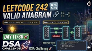 LeetCode 242: Valid Anagram 🔤 | Day 11/30 DSA Challenge 🚀 | Best Approach Explained