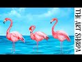 TROPICAL FLAMINGOS Beginners Learn to paint Acrylic Tutorial Step by Step 🔴 LIVE STREAMING