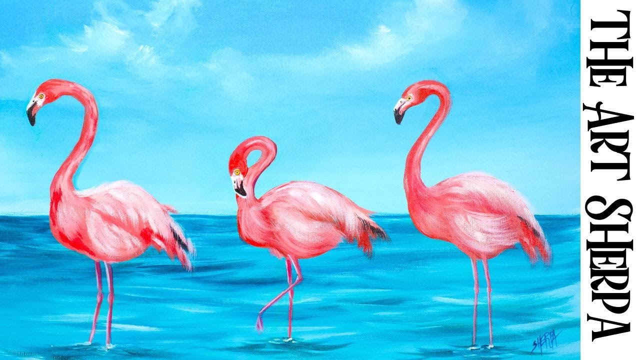 TROPICAL FLAMINGOS Beginners Learn to paint Acrylic Tutorial Step by Step  ? LIVE STREAMING - YouTube
