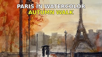 Watercolor Timelapse: Romantic Paris Street Scene with Eiffel Tower in Autumn