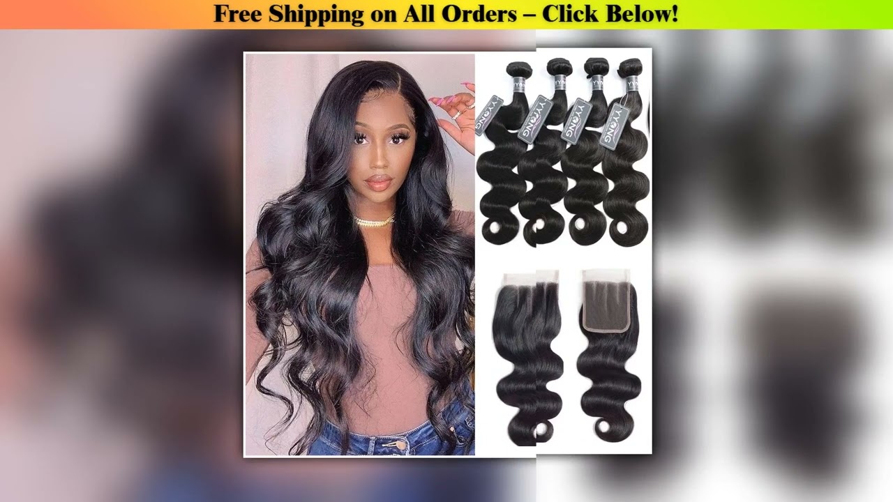 Yyong Body Wave Bundles With Closure Brazilian Hair Weave 3/4 Bundles With Lace Closure 4x4 Remy