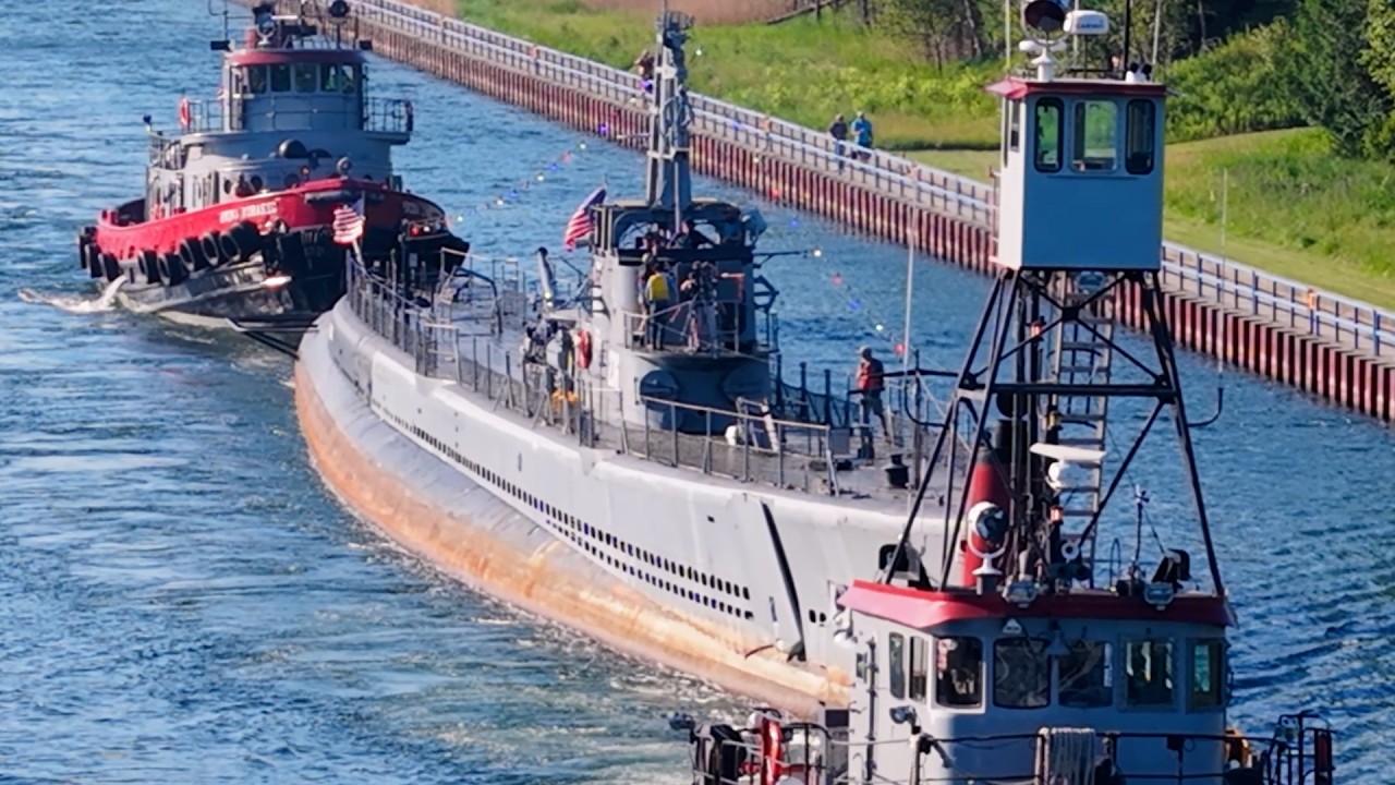WWII Submarine USS Silversides Journey Across Lake Michigan (Drone