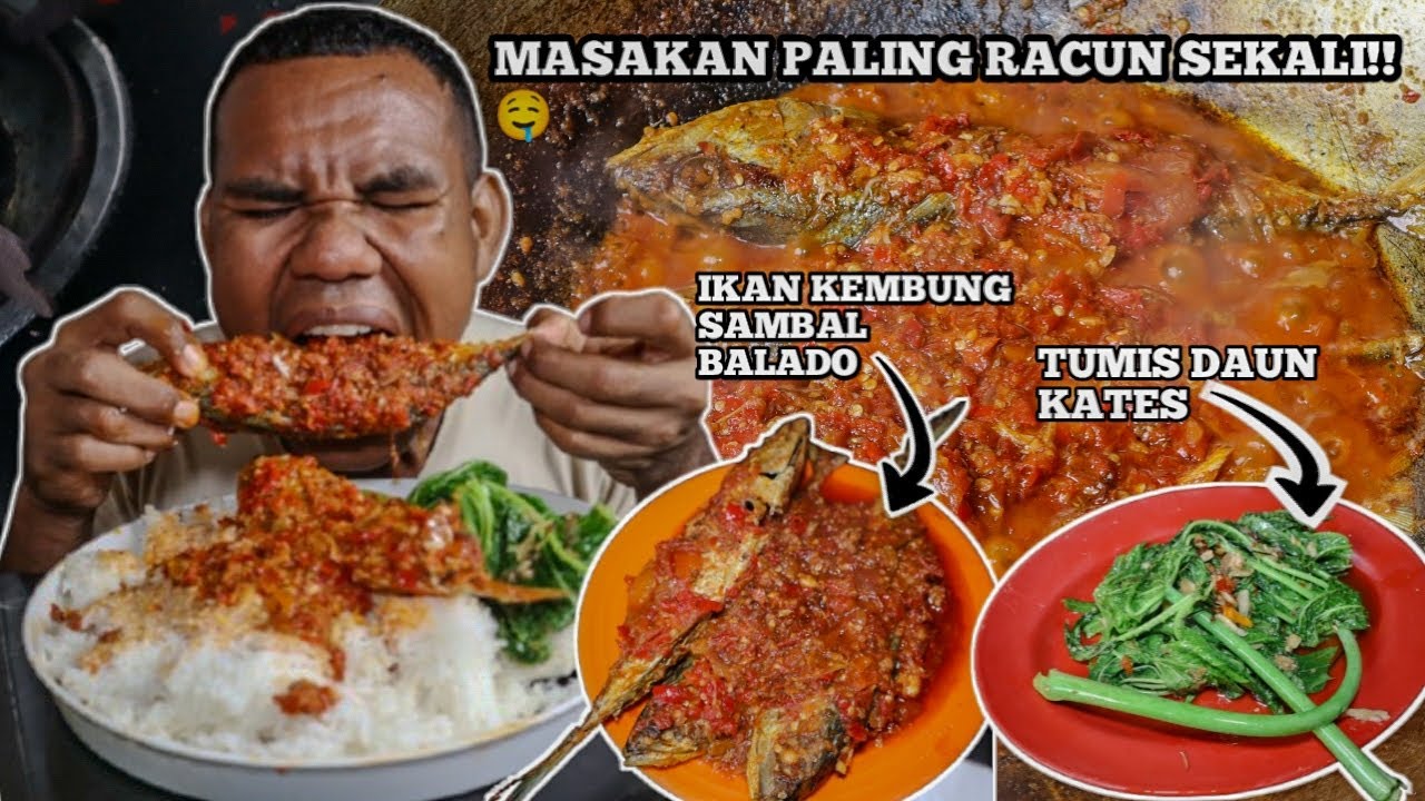Racun Sekali!! Mukbang Nasi Hangat Ikan Kembung Sambal Balado +Tumis Daun Kates #mukbang #eatingshow