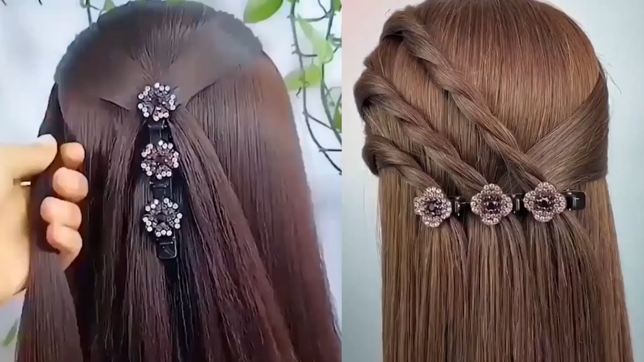 4pcs Sparkling Crystal Stone Braided Hair Clips, Three Flower Side Hair Clip,  Hair Sectioning Clips Girl Women