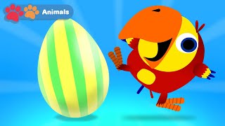 Kids Vocabulary with Larry Surprise Eggs | Learn The Animal Names & Sounds | Early Learning Videos
