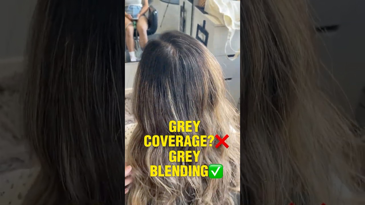 Grey blending on Asian dark hair / Ash brown Airtouch balayage. YYC hairstylist