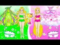 DIY Paper Doll | Green and Pink Barbie Princess Dresses Contest Extreme Makeover | Dolls Beauty