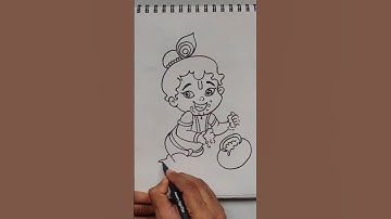 Easy drawing of Cute little krishna/ baby krishna eating makhan drawing in easy steps