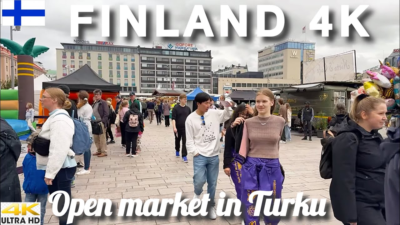 TURKU [4K] CITY CENTER AUTUMN WALKING TOUR - OPEN MARKET DAY IN FINLAND OLDEST CITY | TURKU DAY 