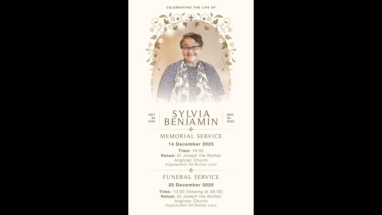Sylvia Benjamin Memorial Service : Dec 14 - 2025 - YouTube