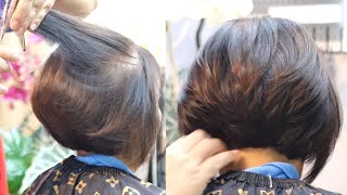 Super high bob haircut tutorial for thin hair ตัดผมบ็อบ ทุยสูง ผมบาง แลดูหนา