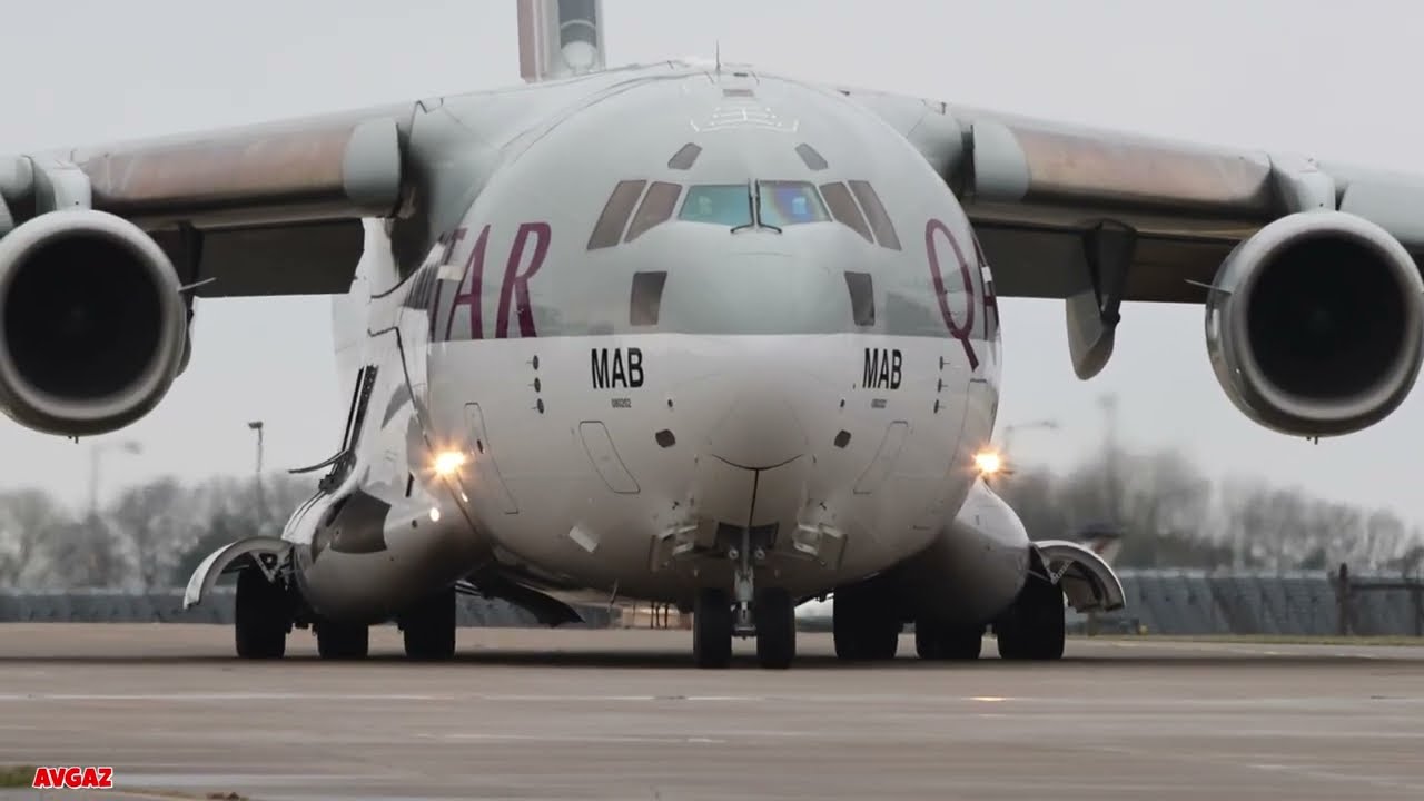 A7-MAB C-17A Globemaster in Qatar Airlines colours departing RAF Waddington