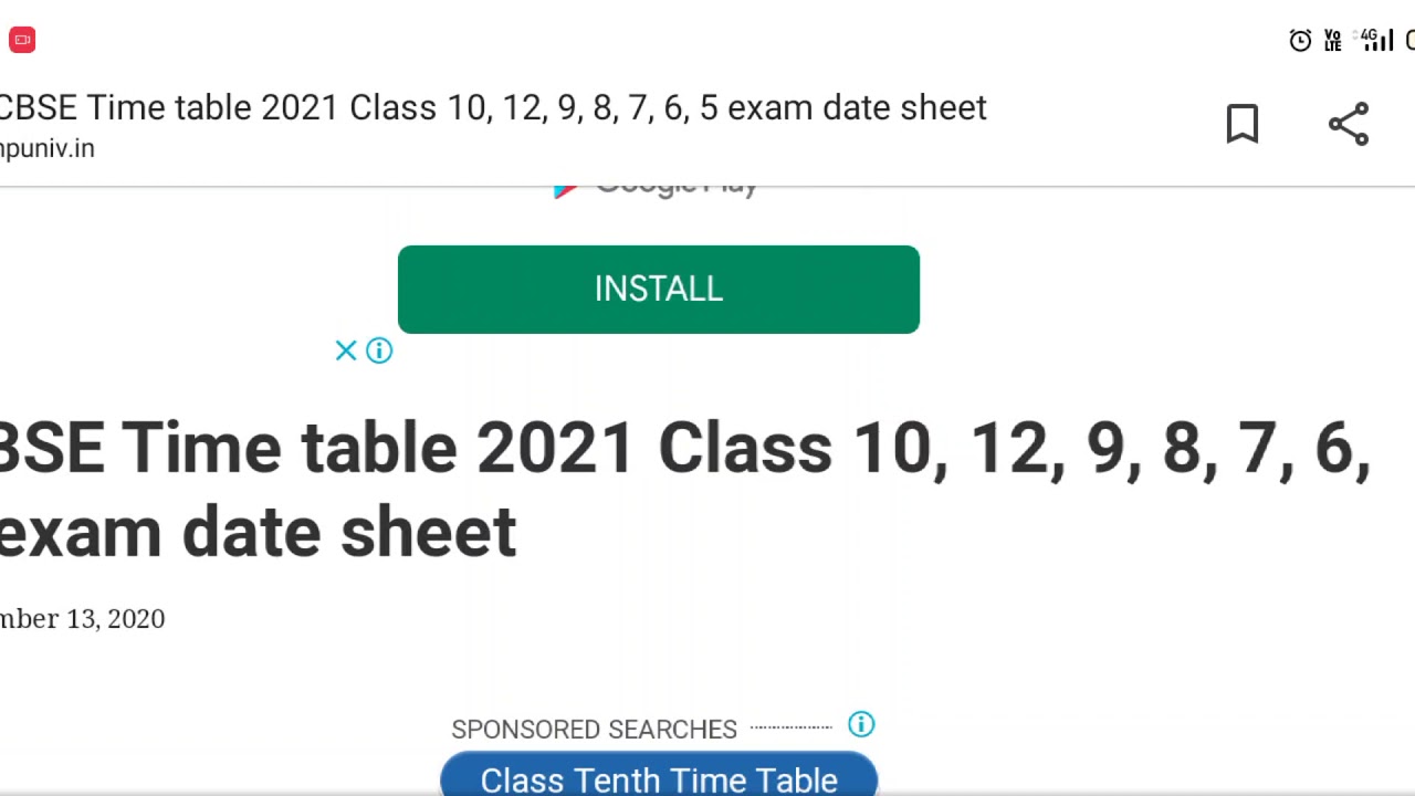 CBSE Time Table 2021 - Class 5th,6th,7th,8th,9th,10th & 12th - CBSE Board Exam Timetable 2021