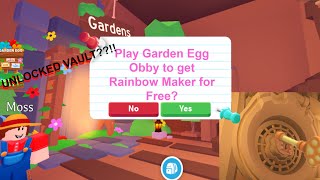 How to get Free Rainbow Maker and play the Garden Egg Obby in Adopt me, with playground swing tricks