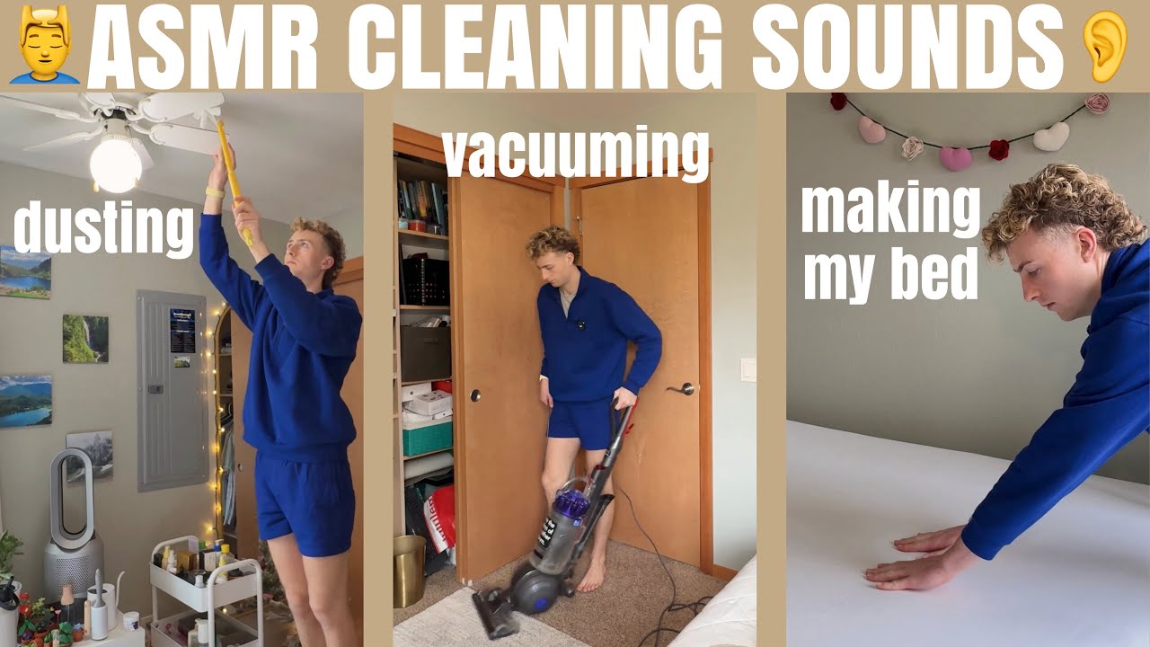 ASMR CLEANING SOUNDS | listen to me dust, vacuum, make the bed, wipe ...