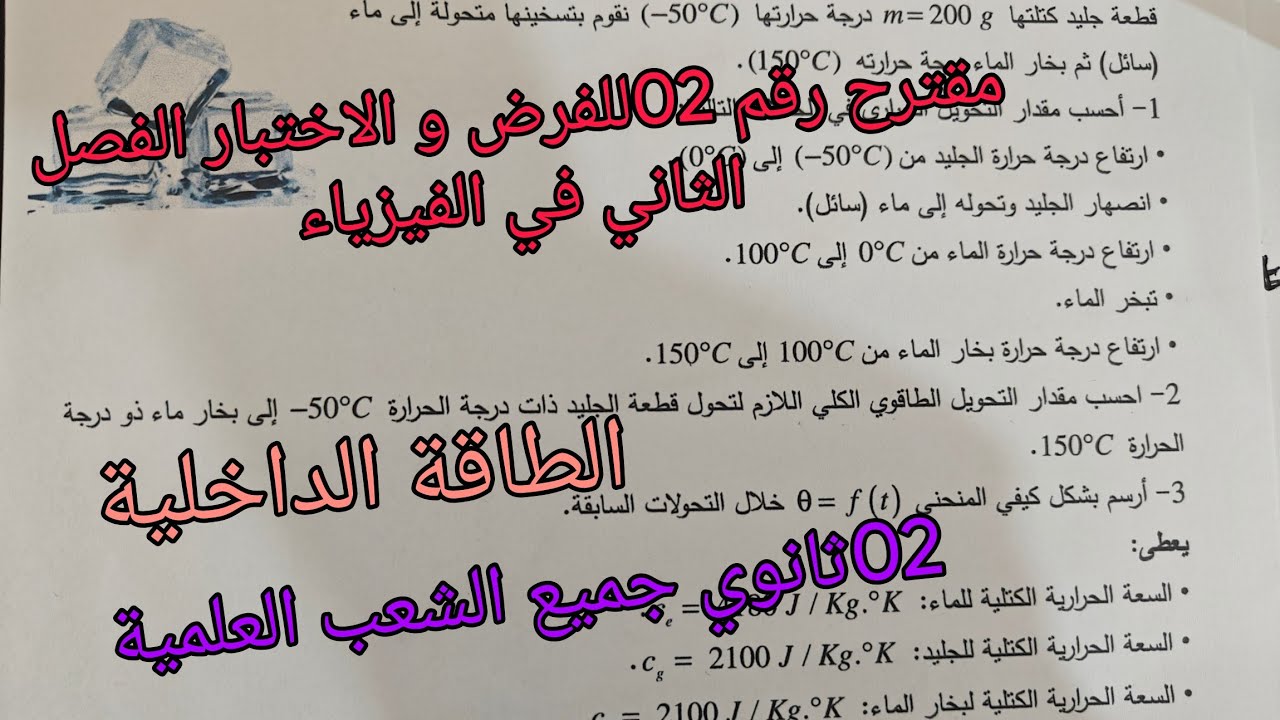 مقترح للفرض والاختباررقم 2للفصل الثاني في الفيزياء (الطاقة الداخلية) الثانية ثانوي جميع الشعب العلم