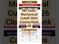 NIT Delhi Mechanical Cutoff 2026 😱 | ME Rank Required | Home &amp; Other State