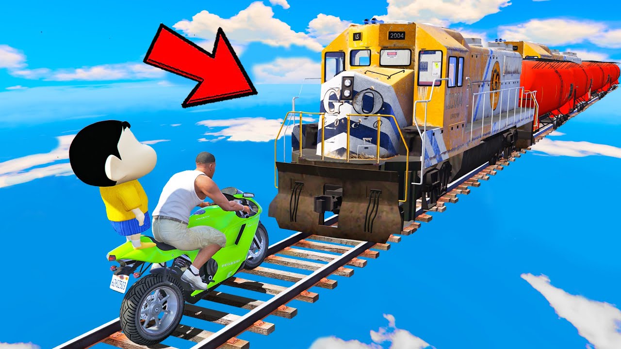 SHINCHAN AND FRANKLIN TRIED ULTIMATE JUMP THE TRAIN RAIL TRACK PARKOUR