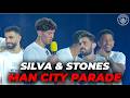 STONES & BERNARDO SILVA farewell speeches during Manchester City parade