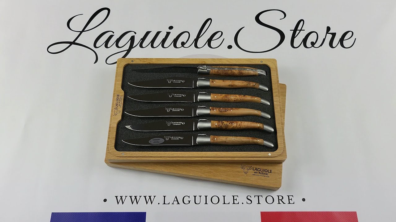 Laguiole Steak Knife Set (6) – Pine Wood Block – Top Knife Depot