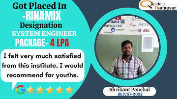 QSPIDERS/JSPIDERS HADAPSAR STUDENT GOT PLACED AS SYSTEM ENGINEER, CONGRATULATIONS  SHRIKANT