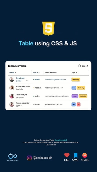 Create Table Using #html, #css and #javascript - YouTube image.