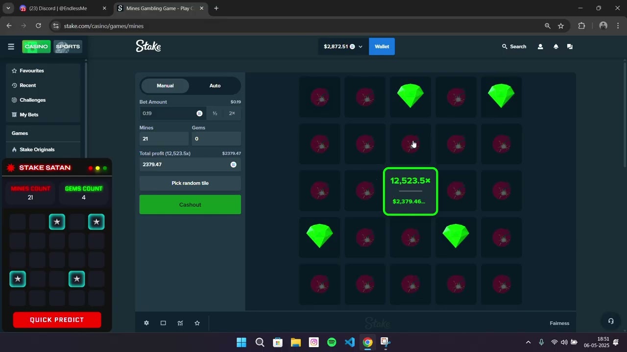 Using #stake mines predictor bot to make 1000$ bets | 100% Accuracy