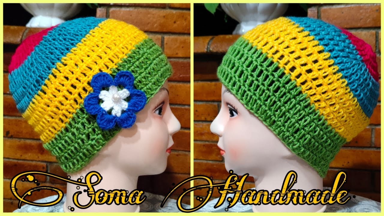 Crochet a beanie beginners tutorial💖  || كروشيه بونيه/طاقية  للمبتدئين💖#سومة_هاندميد#SOMA_HANDMADE